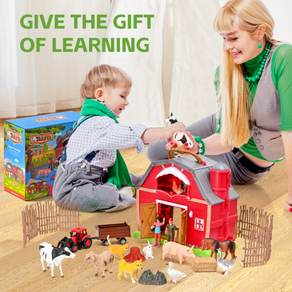 Farm Animal Toys - Red Barn Farm Playset with Miniature Animal Figurines for Toddlers, Realistic Pretend Farm Role-Playing Game, Farm Animal Toys for Toddlers Learning Activities - Image 6
